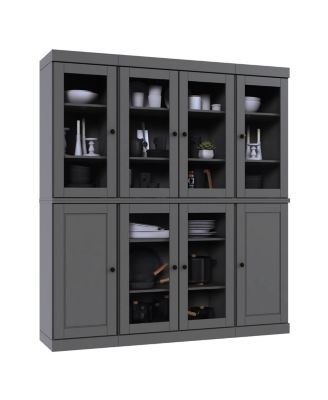 65" 1-Pc. Solid Wood Pantry China Cabinet with Raised Panel, Clear Glass Doors and Adjustable Shelves