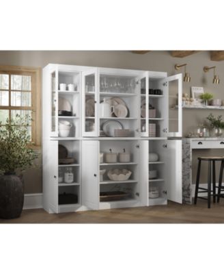 100% Solid Wood Pantry China Cabinet, Raised Panel & Clear Glass Doors, Adjustable Shelves, 65" Wide, 71.5" Tall