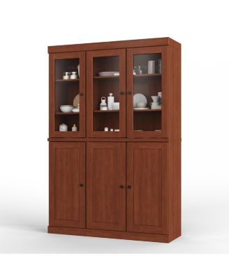 Solid Wood Pantry China Cabinet with Raised Panel, Clear Glass Doors and Adjustable Shelves, 48.5-Inch