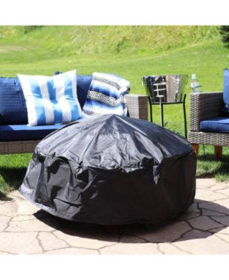 Outdoor Heavy-Duty Weather-Resistant PVC and 300D Polyester Round Fire Pit Cover with Drawstring and Toggle Closure