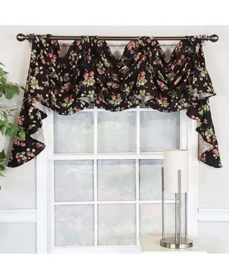 Strawberry Fields 3-Scoop Victory Swag for your Your Home Decor 4" Top Tabs Center 25" Tails 50" x 18" Black