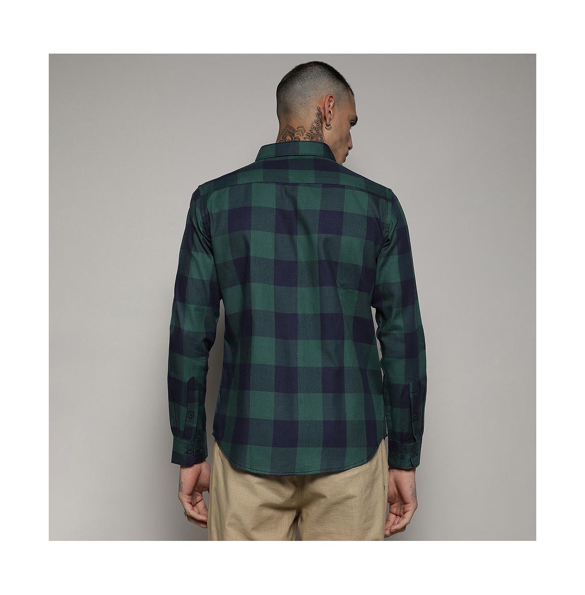 Campus Sutra Men's Navy Blue & Forest Green Buffalo Check Shirt