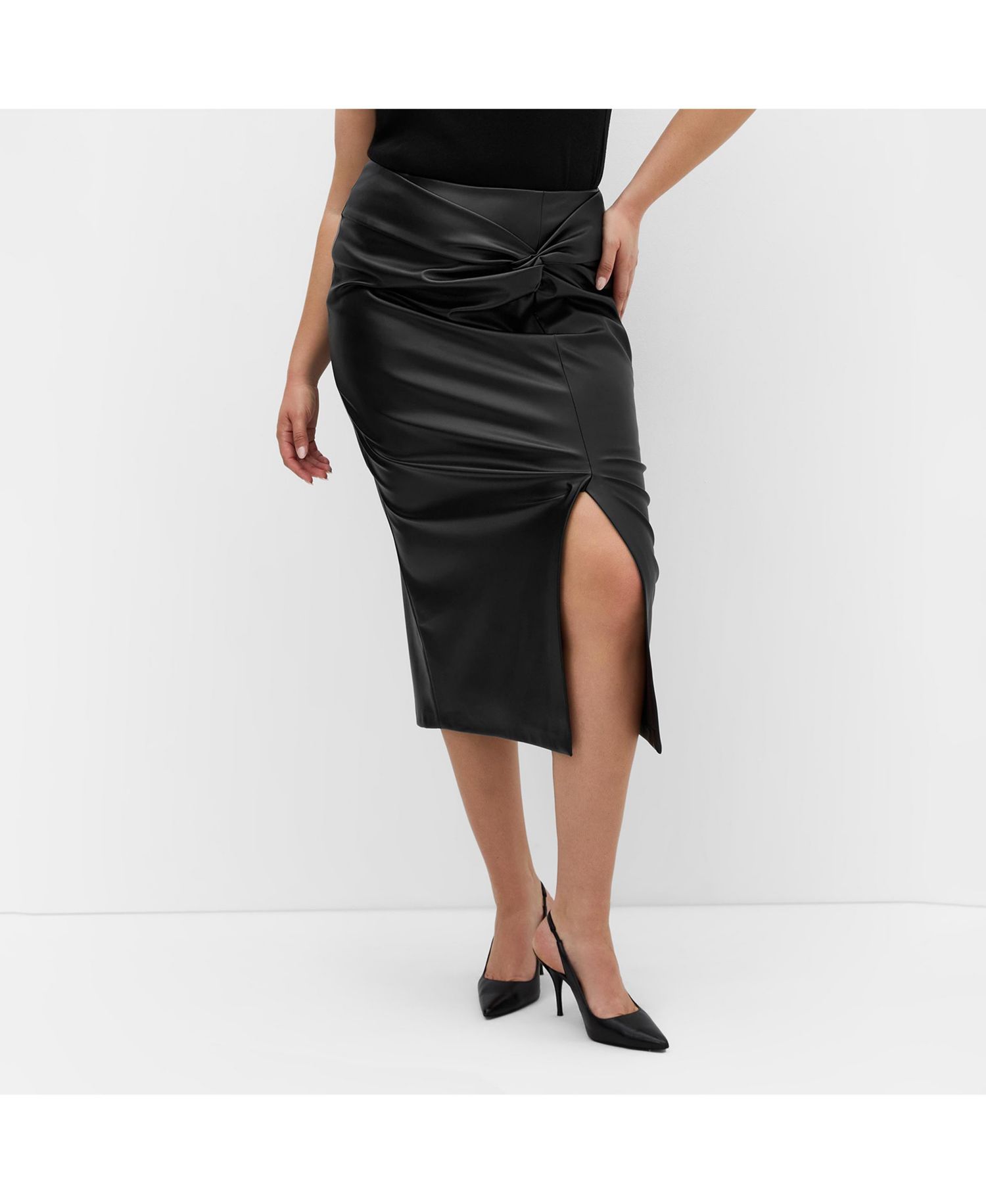 Plus Size Petra Faux Leather Midi Skirt