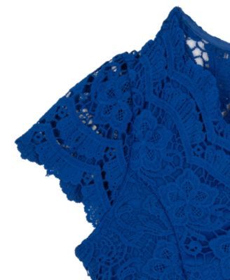 Girls' 7-16 Lace and Scuba Crepe Skater Short-Sleeve Dress