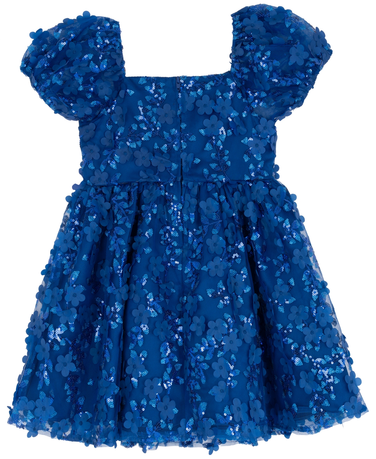 Rare Editions Girls 2T-6X Square Neck Floral Applique Mesh Dress
