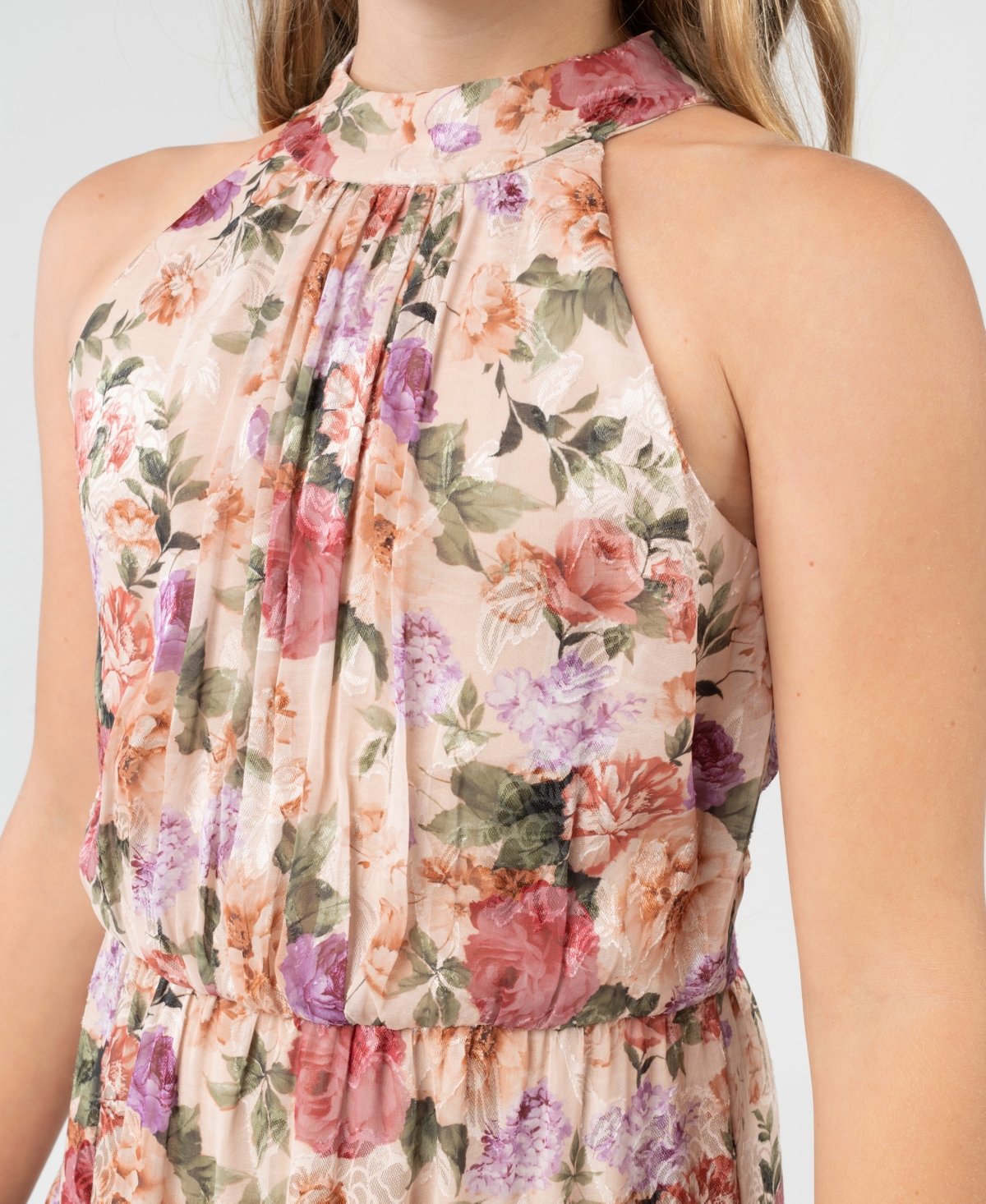 Rare Editions Girls 7-16 Halter Neck Printed Burnout Chiffon Maxi Dress