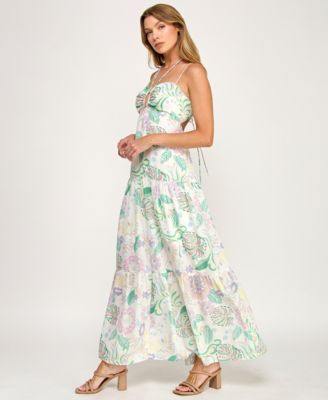 Juniors' Keyhole Halter Maxi Dress