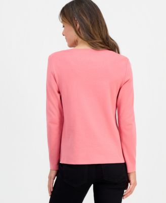 Petite Scoop-Neck Long-Sleeve Cotton Top