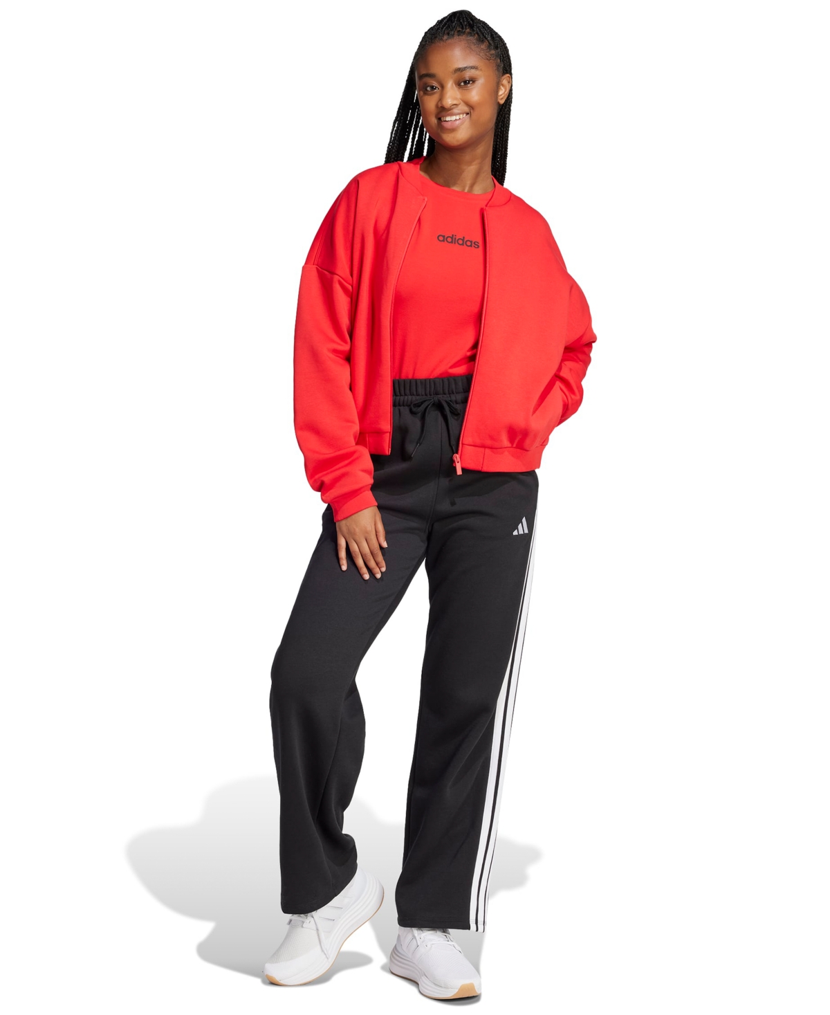 adidas Women's Essentials Three Stripes Fleece Open Hem Pants