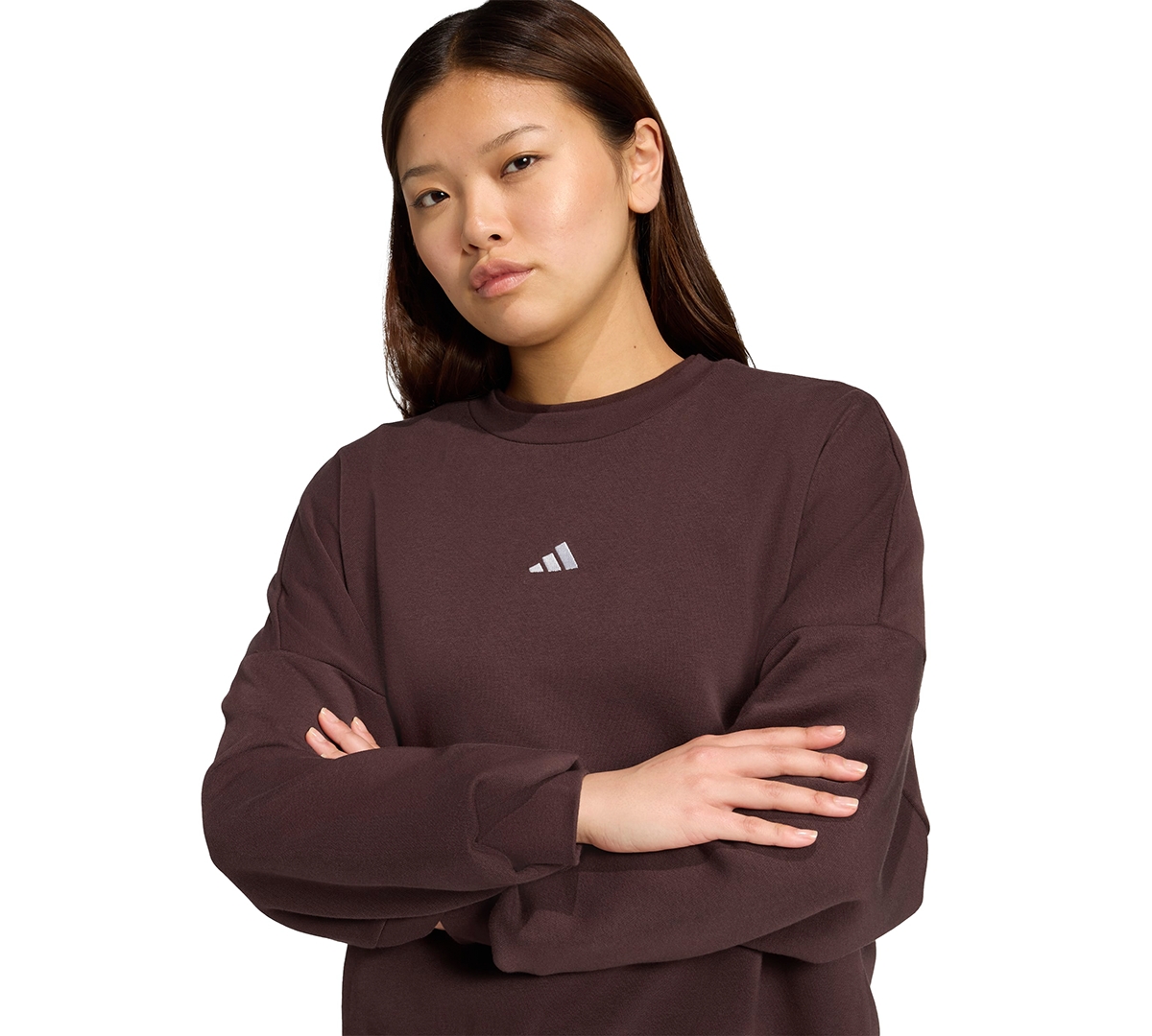 Adidas Originals Women's Essentials Small Logo Feel Cozy Sweatshirt In Brown