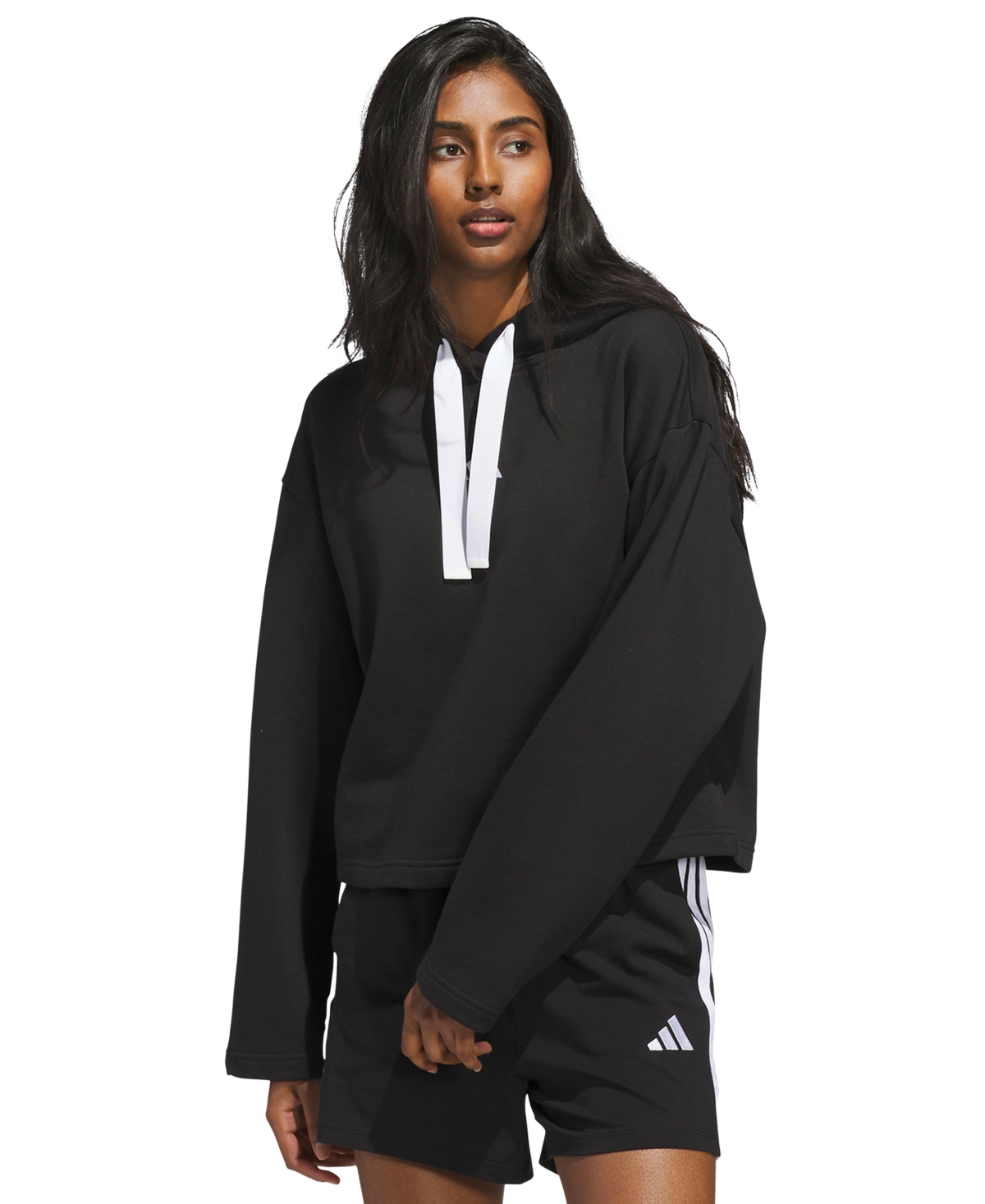 Adidas Originals Women's Fleece 3-stripes Loose-fit Hoodie In Black