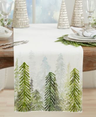 Printed and Beaded Trees Table Runner, 16" x 72"