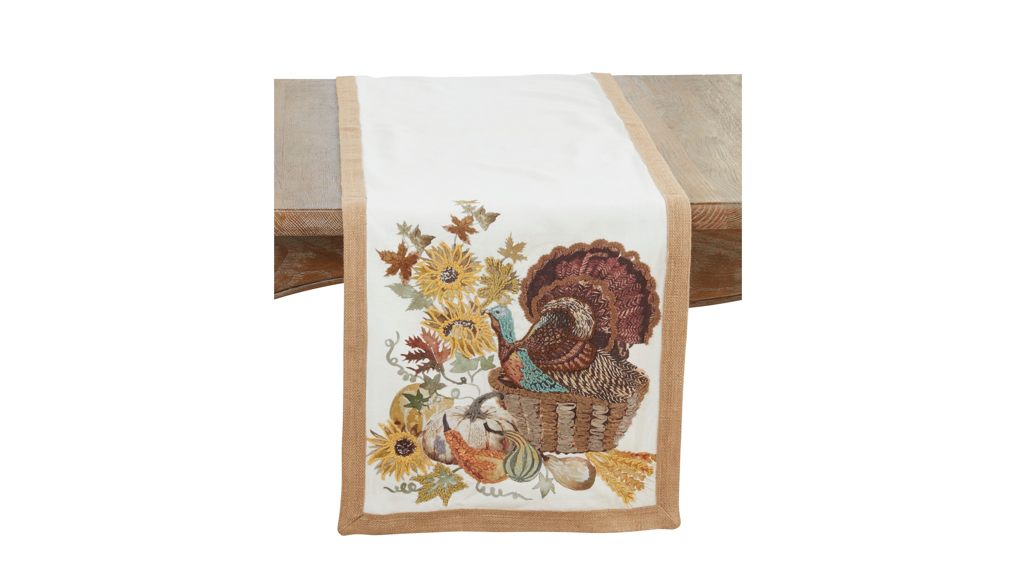 Saro Lifestyle Embroidered Turkey Table Runner, 16" x 72"