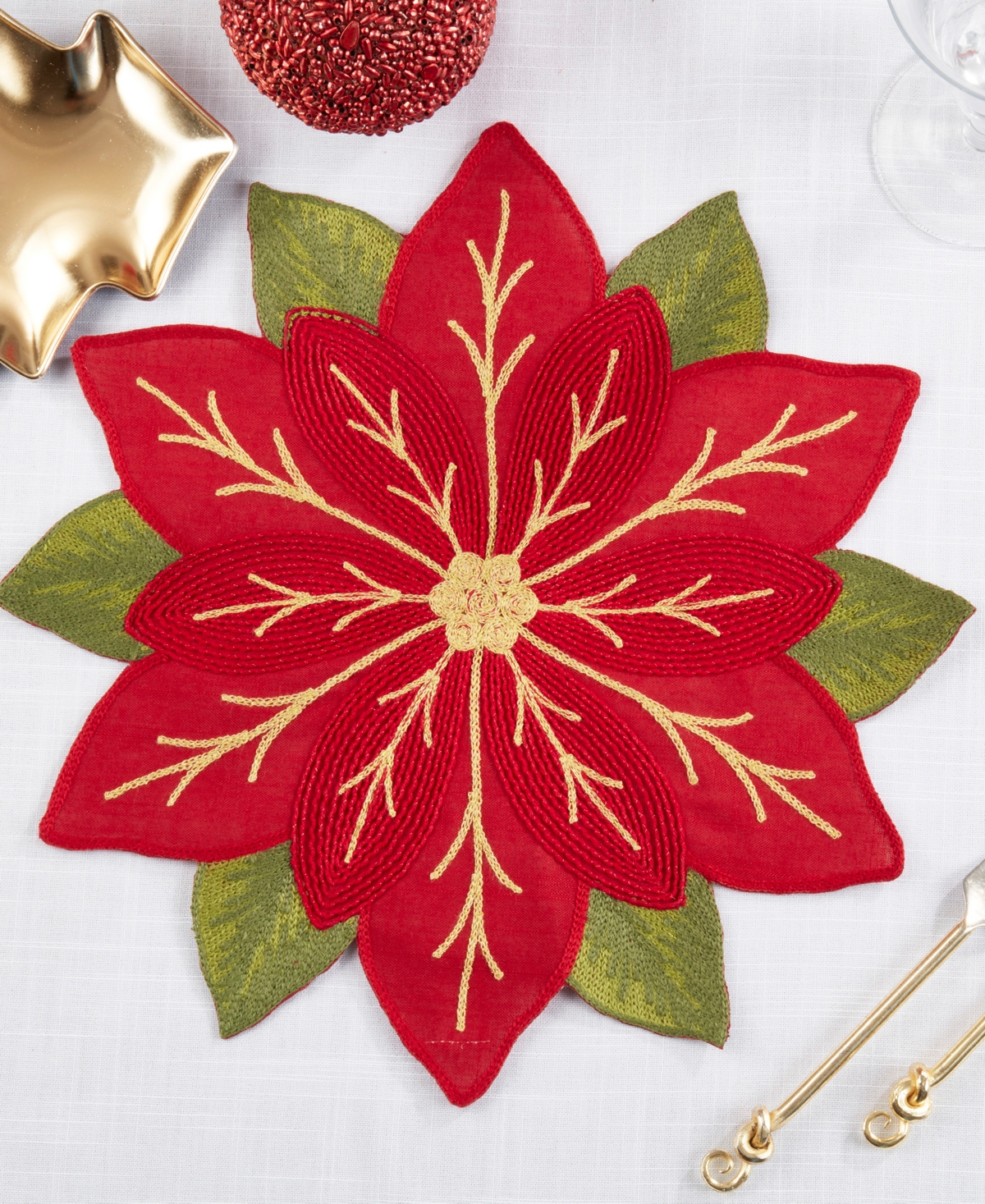 Saro Lifestyle Winter Bloom Placemat, Set Of 4 In Red