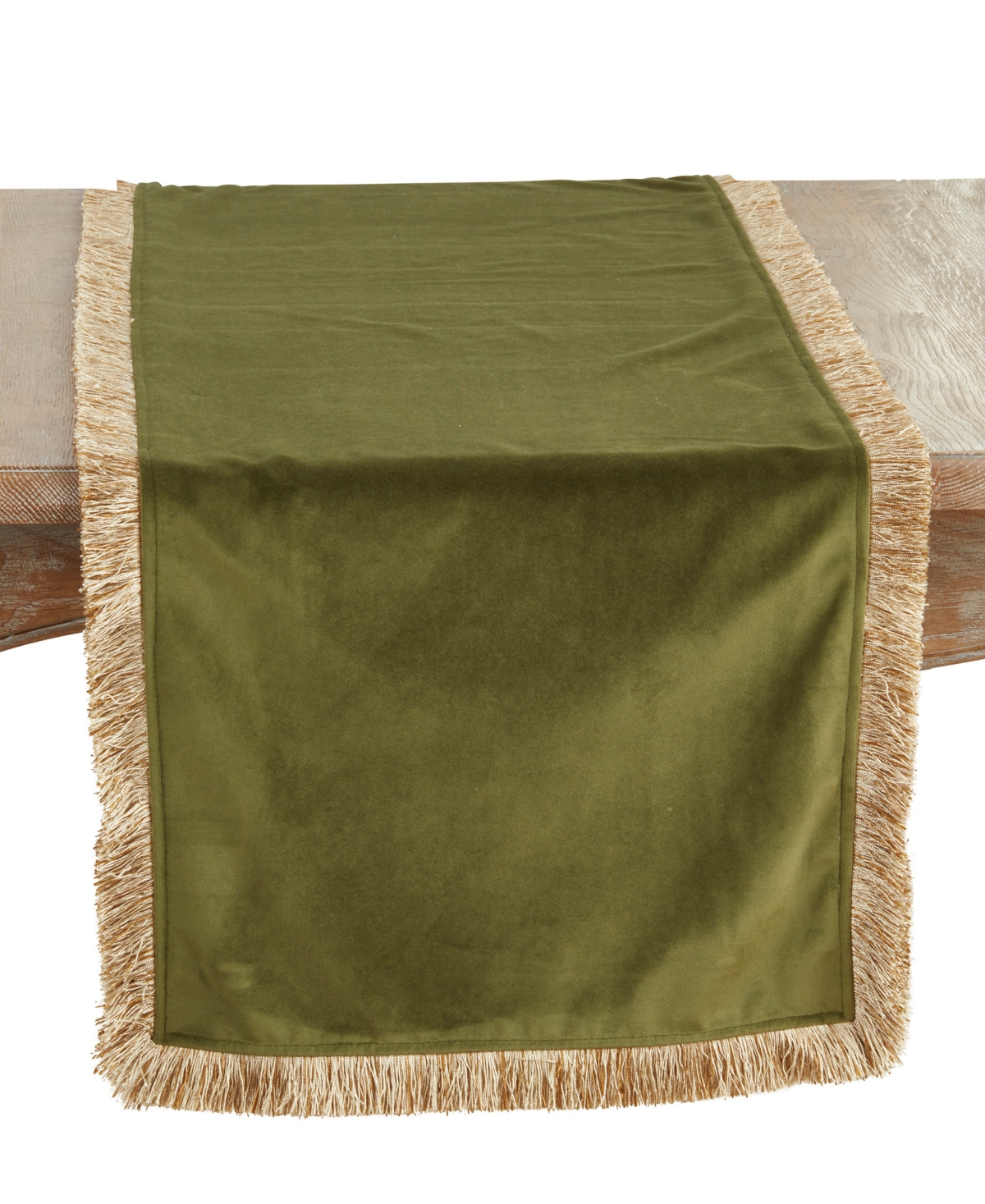 Saro Lifestyle Velvet Fringe Table Runner, 16" X 72" In Green