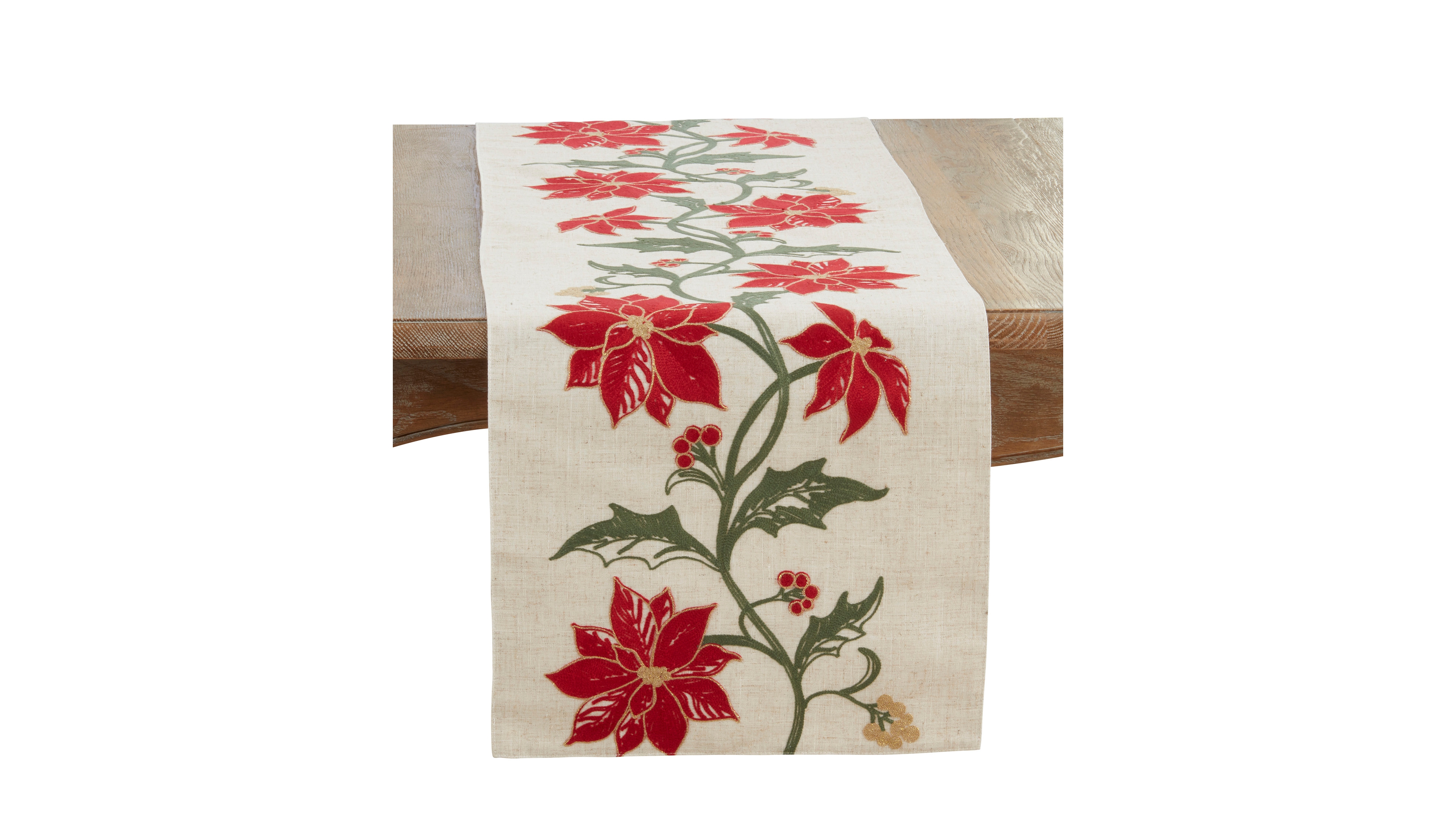 Saro Lifestyle Poinsettia Table Runner, 16" x 70"