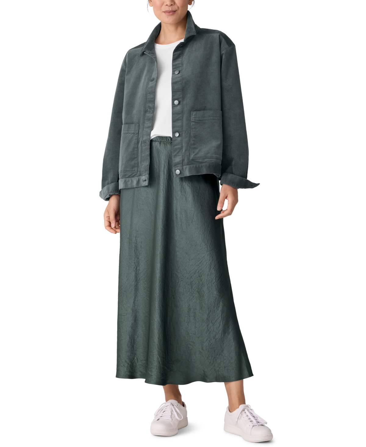 Eileen Fisher Organic Cotton Stretch Corduroy Jacket In Green