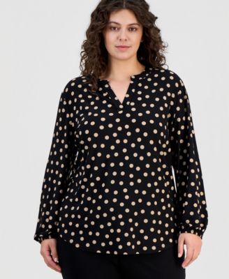 Plus Size Printed Split-Neck Top