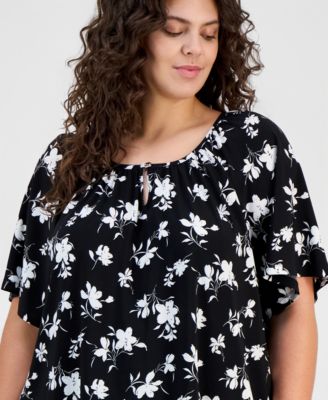 Plus Size Printed Keyhole Top
