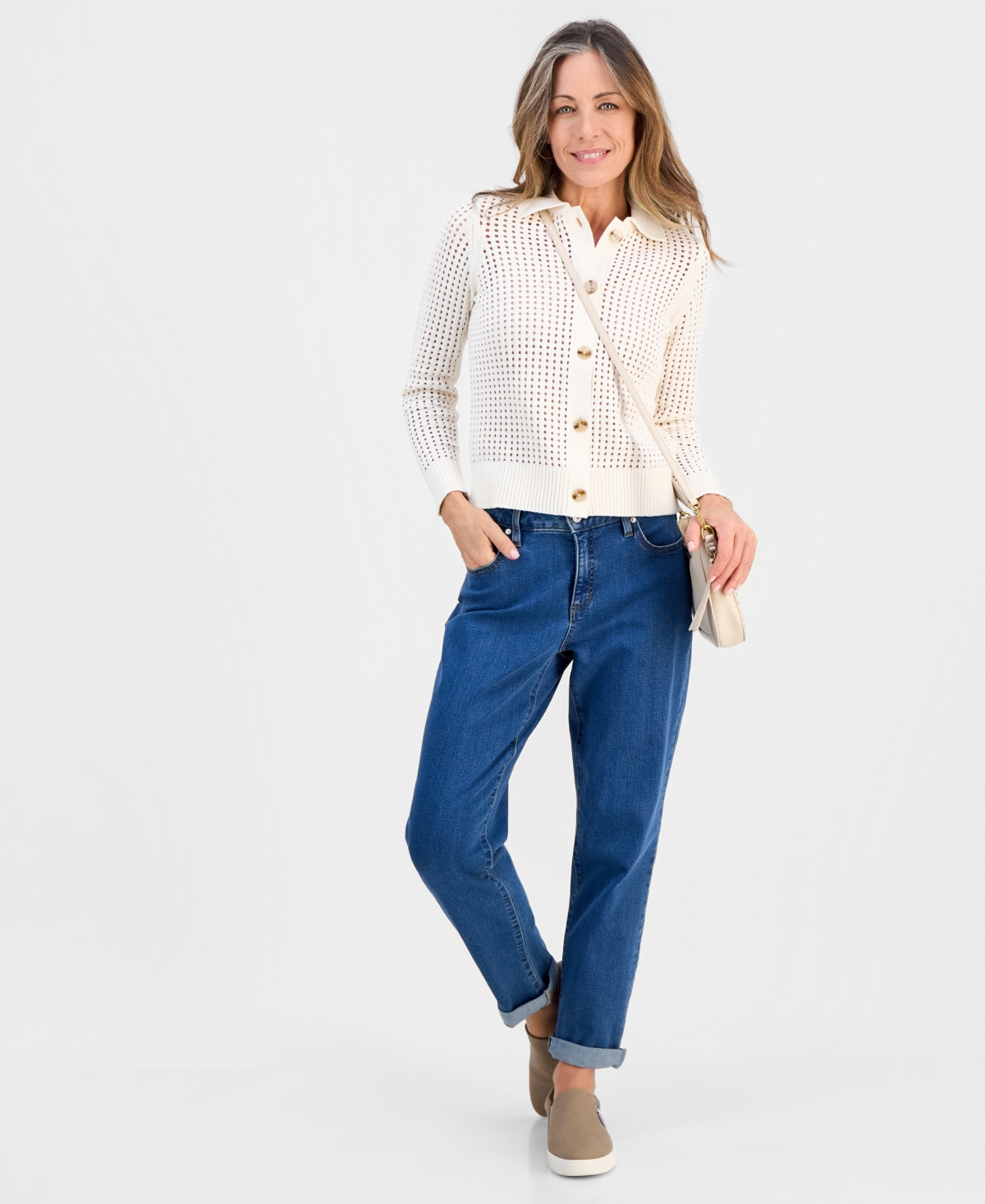 Style & Co Petite Open-Stitch Button-Front Cotton Cardigan, Macy's Exclusive