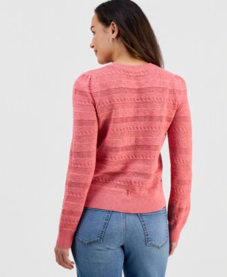 Petite Crewneck Pointelle Long-Sleeve Sweater