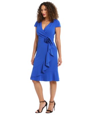 Women's Rosette Flounce Faux-Wrap Dress