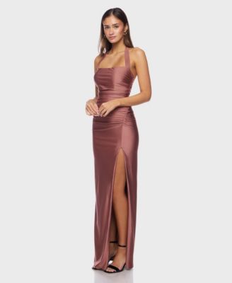 Juniors' Halter Neck Back Tie Gown