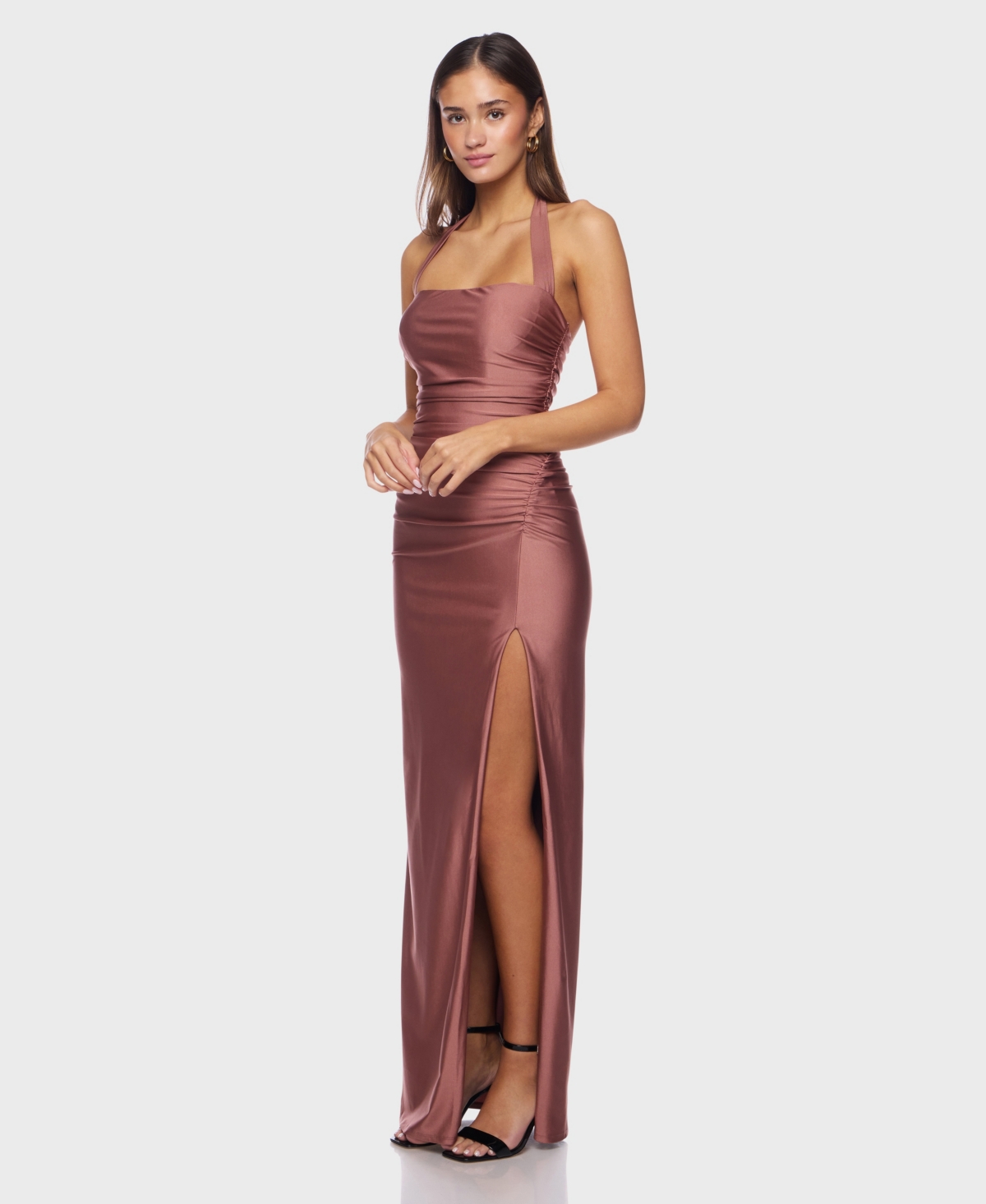 Alex & Sophia Juniors' Halter Neck Back Tie Dress In Brown