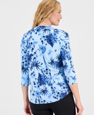 Women's Printed 3/4 Sleeve V-Neck Knit Top