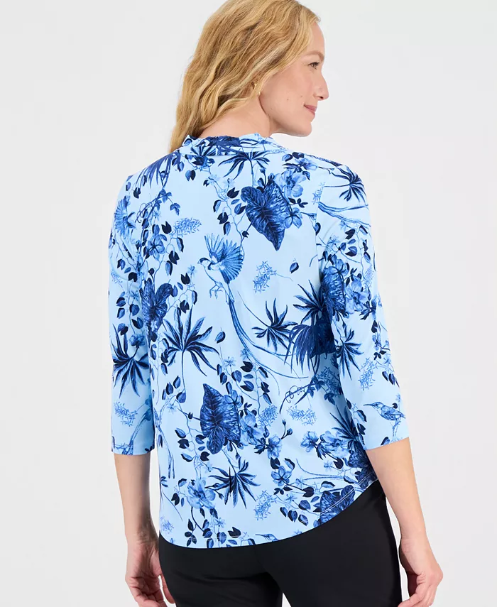 Women's Printed 3/4 Sleeve V-Neck Knit Top - thumbnail 2