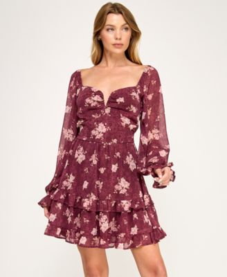 Juniors' Long-Sleeve Double Tier Dress