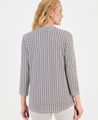 Women's Printed 3/4 Sleeve V-Neck Knit Top