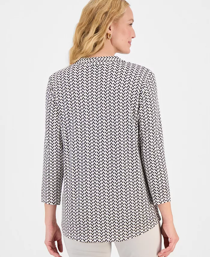 Women's Printed 3/4 Sleeve V-Neck Knit Top - thumbnail 6