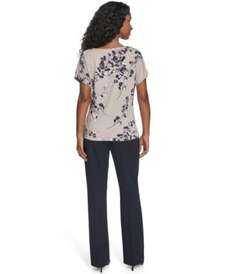 Women's Printed Drape Front Short-Sleeve Top