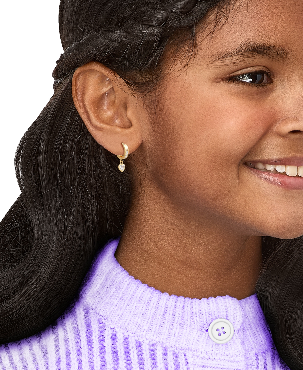 Macy's Cubic Zirconia Heart Hinged Hoop Earrings in 10K Yellow Gold