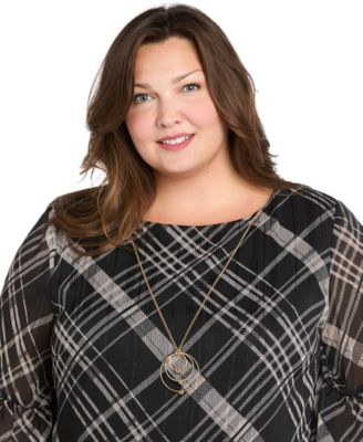 Plus Size Tiered Plaid Short Dress