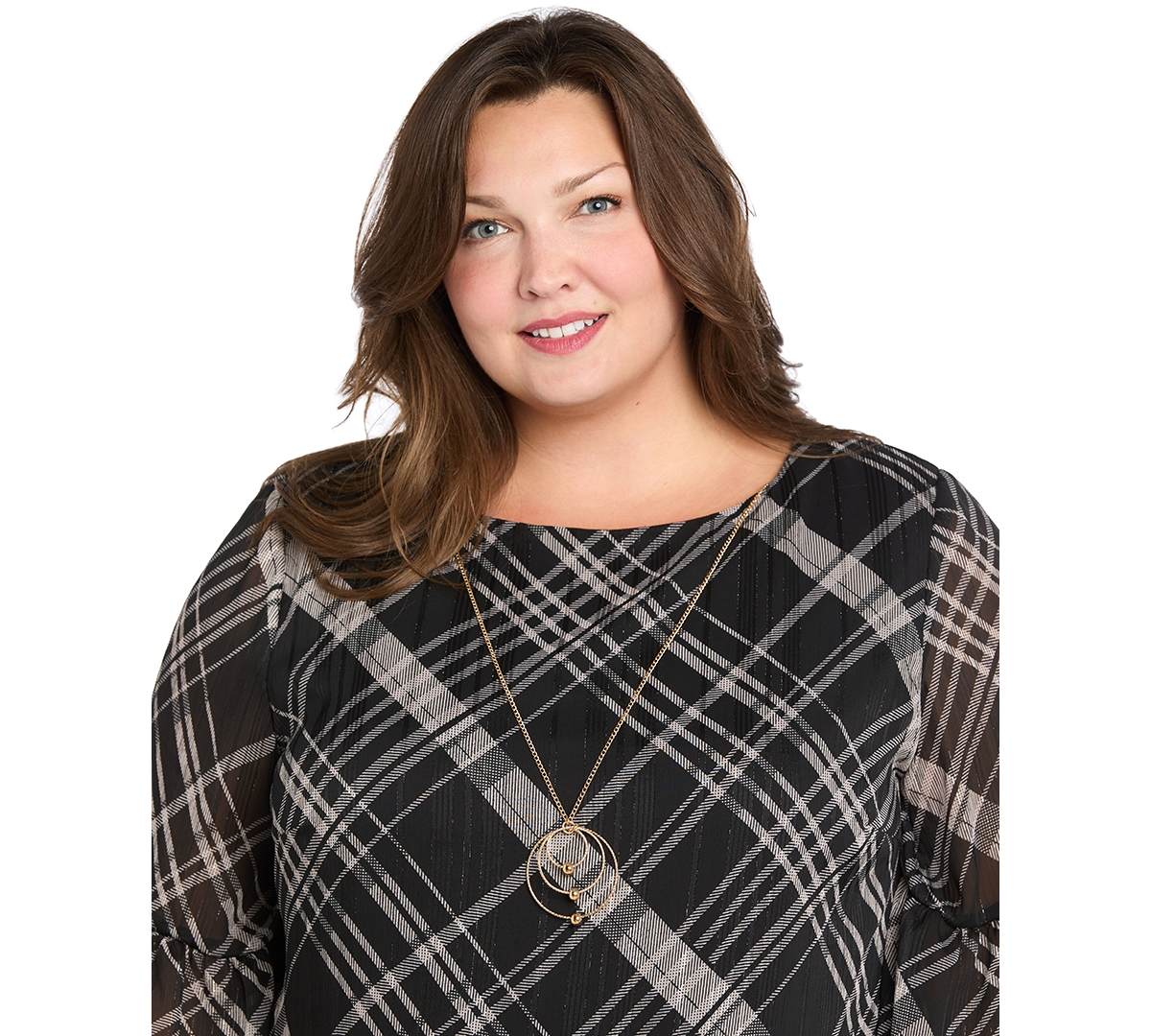R & M Richards Plus Size Tiered Plaid Short Dress In Black