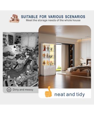 71" LED Glass Wine Cabinet with Lockable Doors