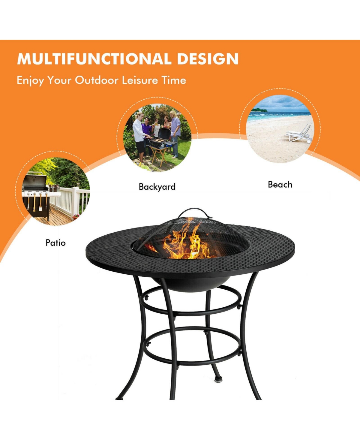 Mecale 31.5 Inch Patio Fire Pit Dining Table With Cooking Bbq Grate
