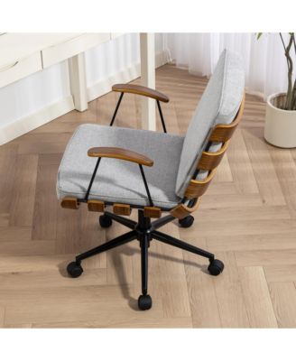 35.83"H Modern 360 Swivel Office Chair, Solid Wood Task Chair with Adjustable Height and Bent Wood