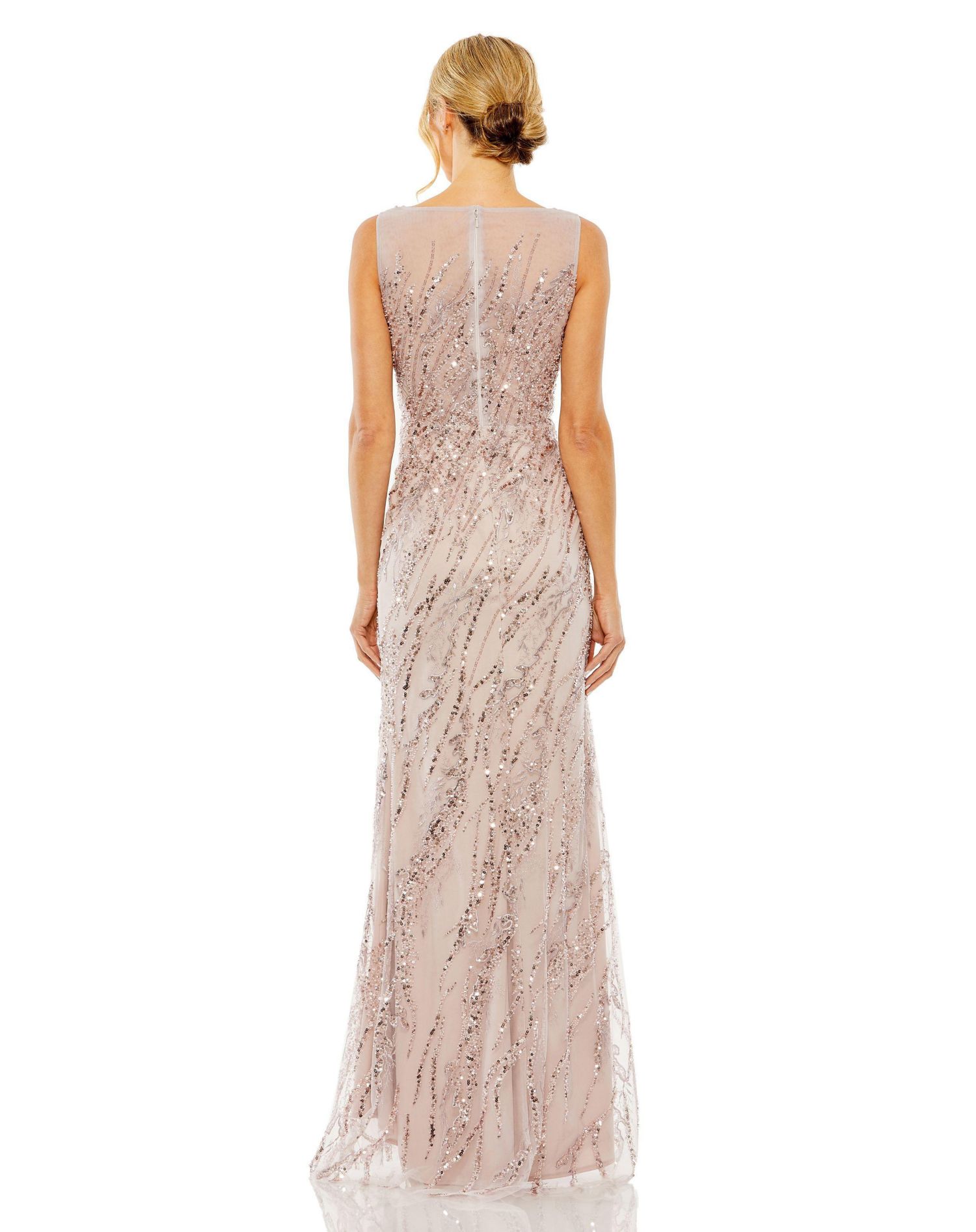 Women's Sleeveless High Neck Sequin Beaded Gown