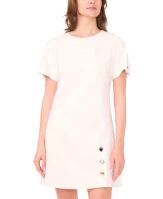 Women's Petite Short-Sleeve Button Skirt Shift Dress