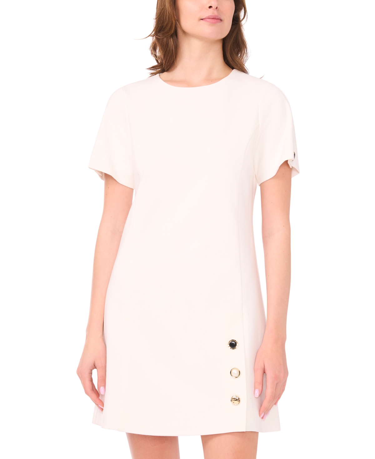 Msk Petite Short-Sleeve Button Skirt Shift Dress