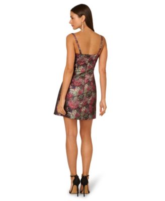 Women's Metallic Jacquard Square Neck Mini Dress