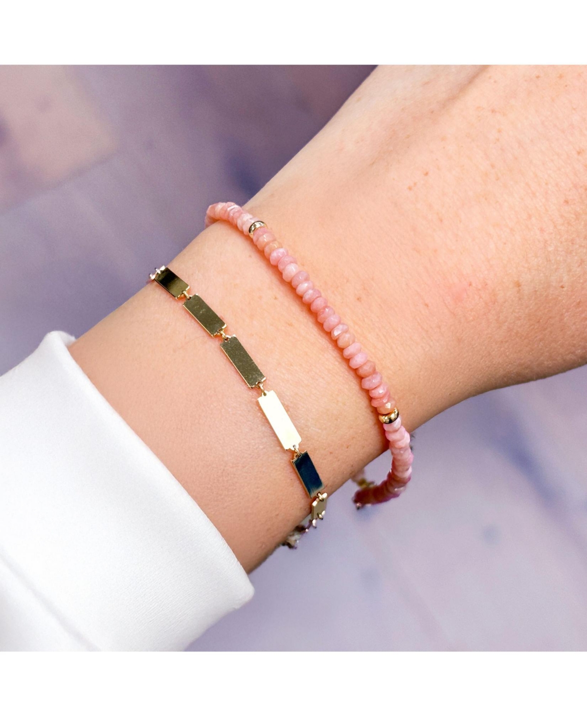 The Lovery Pink Opal Bead Bracelet 14K Gold