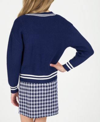 Girls' 7-16 Varsity Cardigan with Gingham Dress, 2-Piece Set