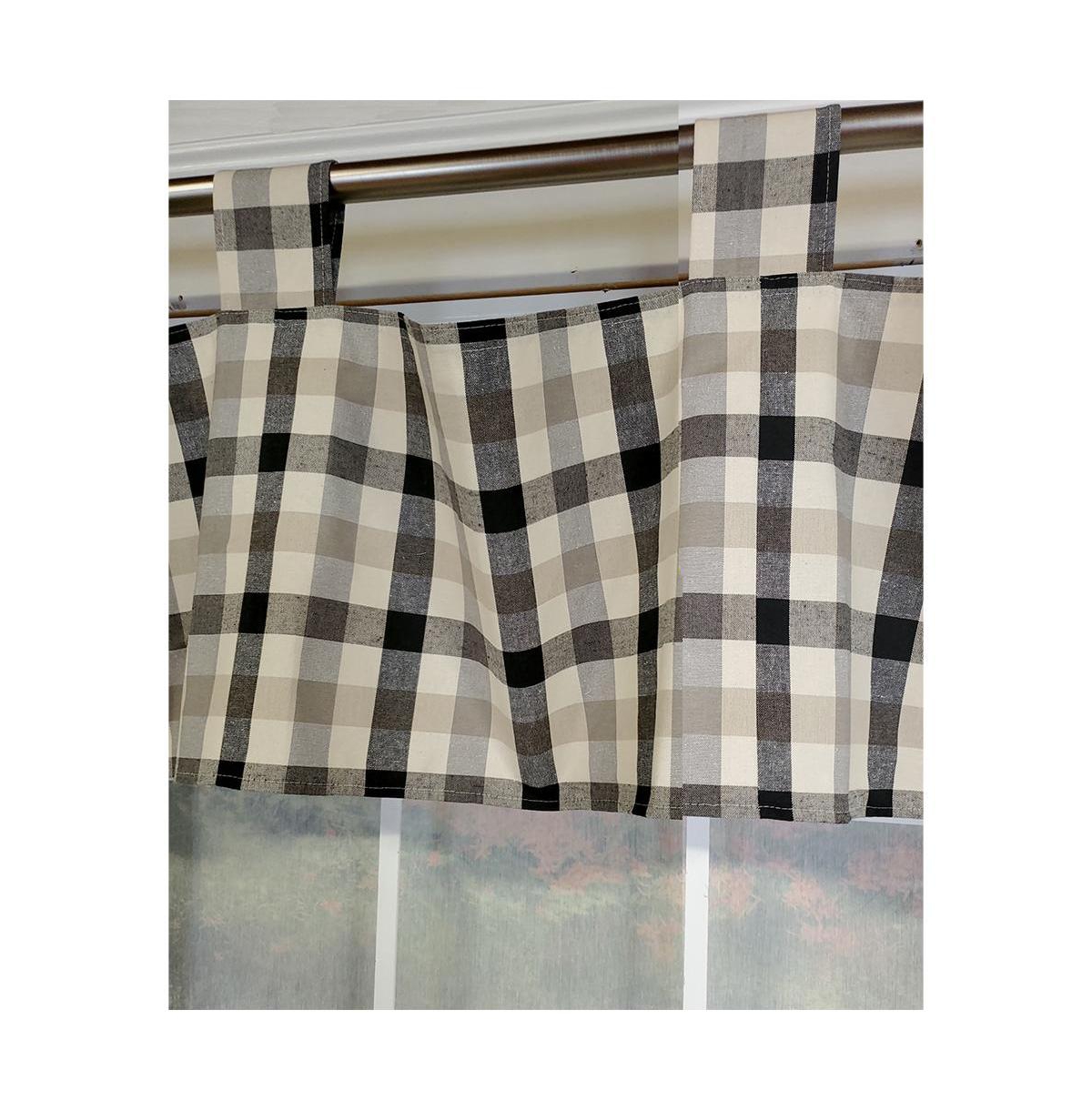 Rlf Home Bison Check Tab 4" Tabs Tab Top Lining Luxurious and Elegant Window Treatment Valance 50" x 15" Black