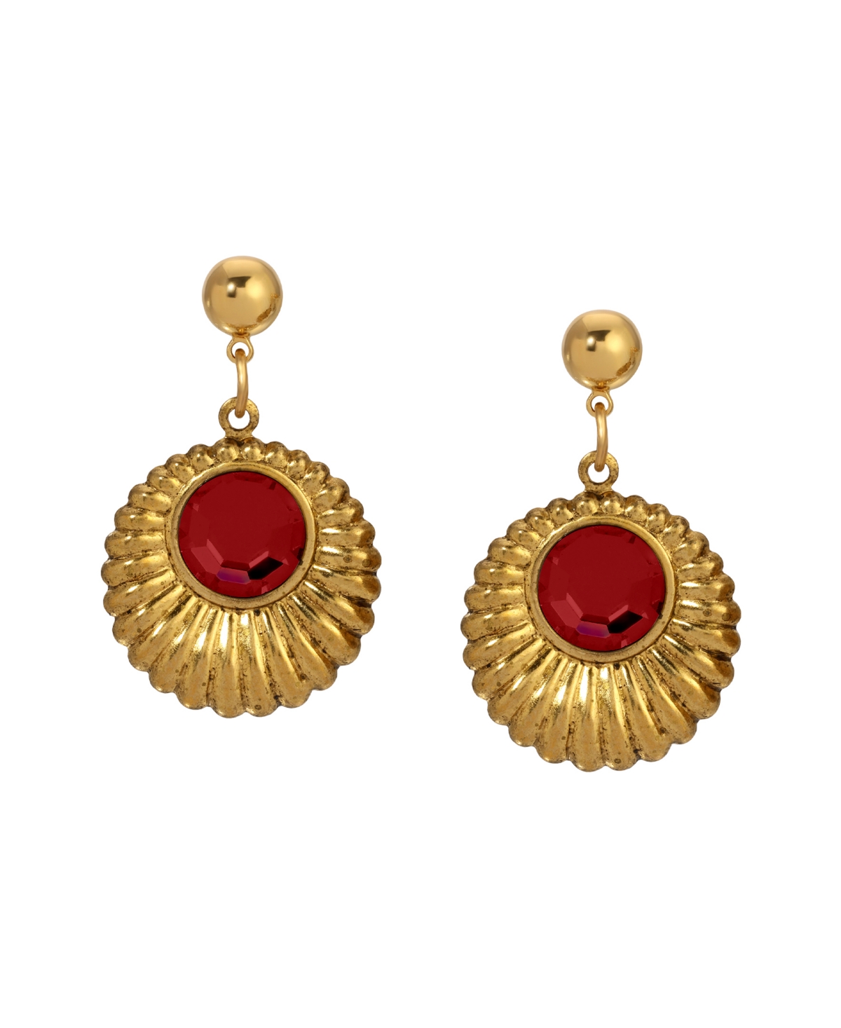 2028 Gold Tone Crystal Drop Round Earrings In Red