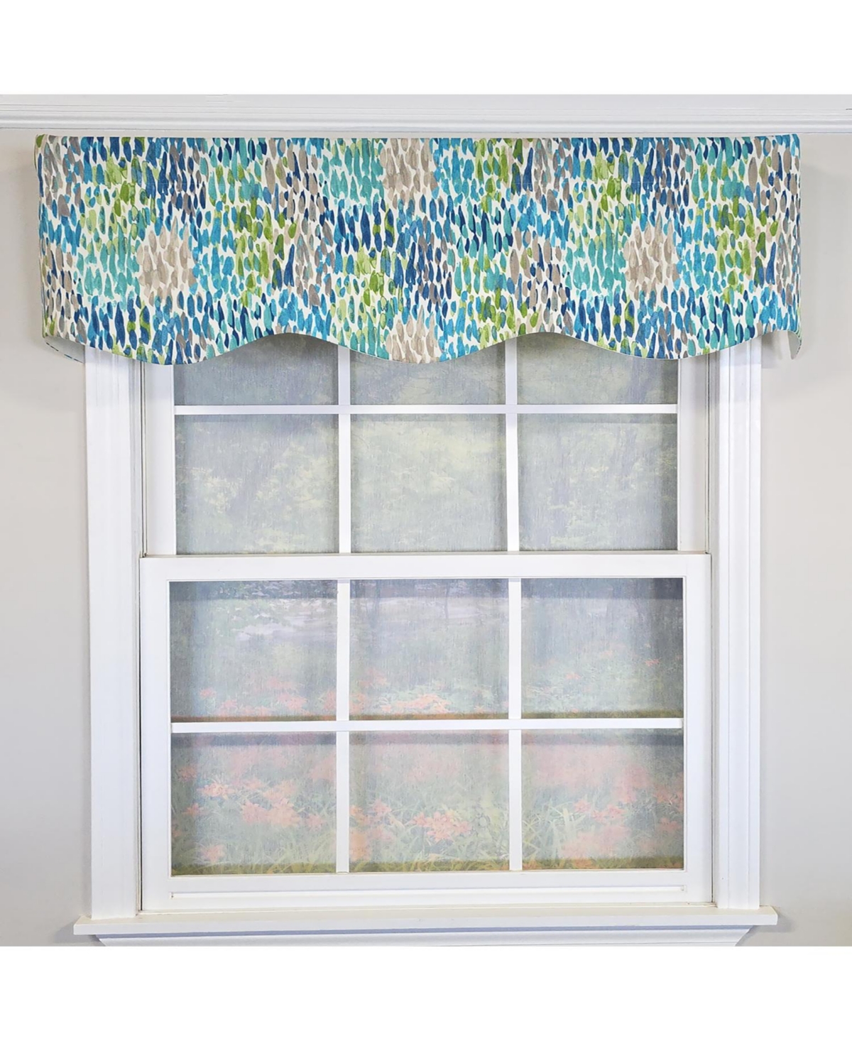 Rlf Home 100% Cotton Dazzle Provance With Poly/Cotton Ivory lining Rod Pocket Valance 50" x 17" Blue