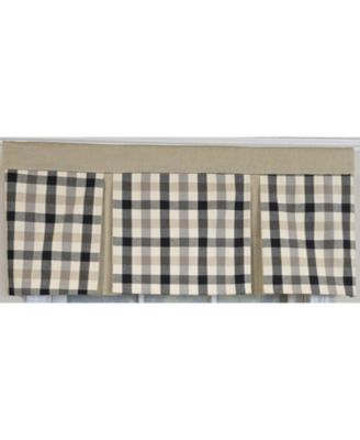 100% Cotton Bison Check Pleated  Unlined Windows Rod Pocket Valance 50" x 17"  Black